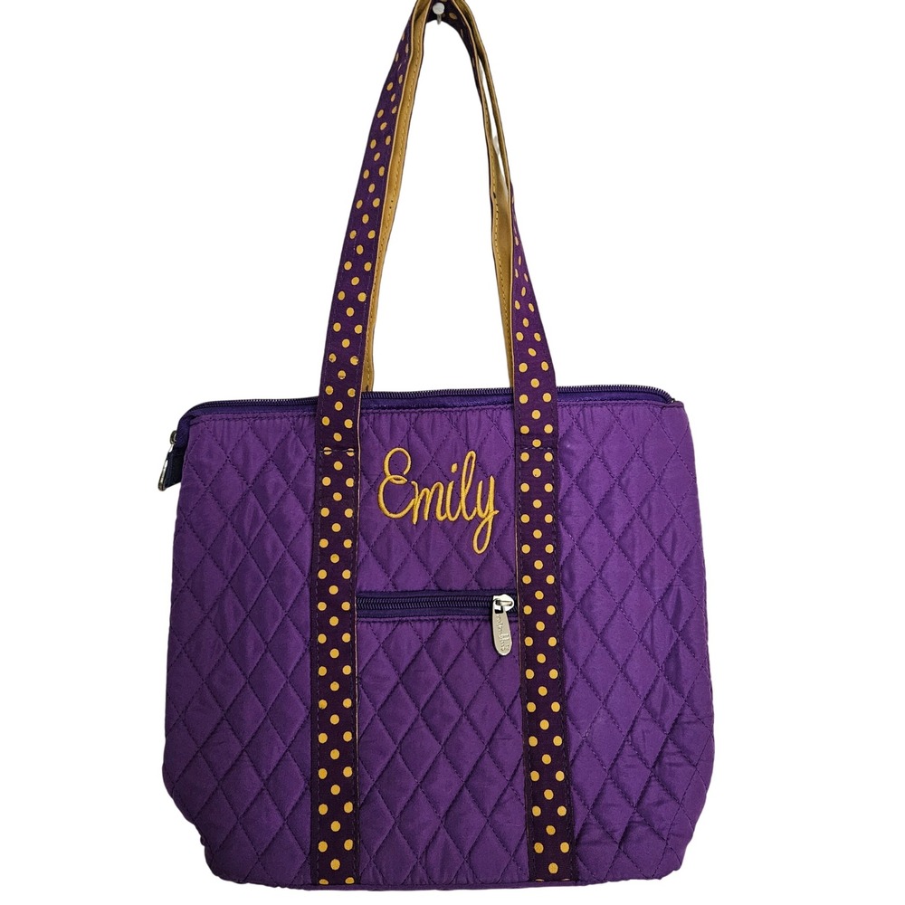 Rosenblue Quilted Tote Bag Purple Gold Polka Dot Embroidered Emily